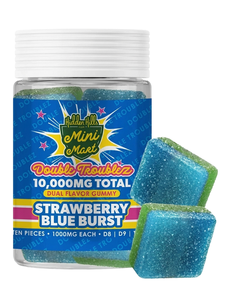 Strawberry Blue Burs Hidden Hills Mini Mart Double Troublez Gummies 10G-1