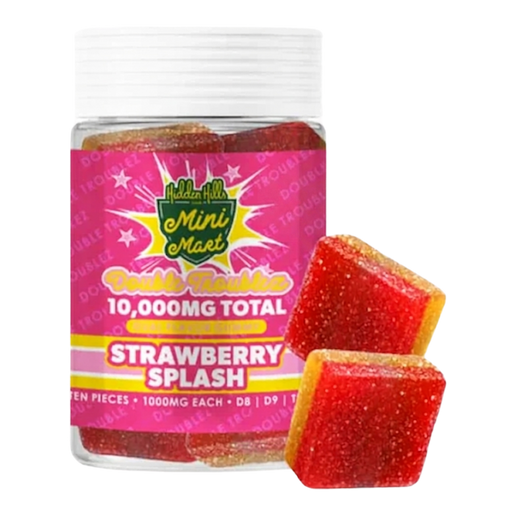 THCP Hidden Hills Strawberry Splash  Mini Mart Double Troublez Gummies 10G