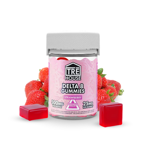 THC Tre House Gummies D8 Strawberry 500mg 20ct