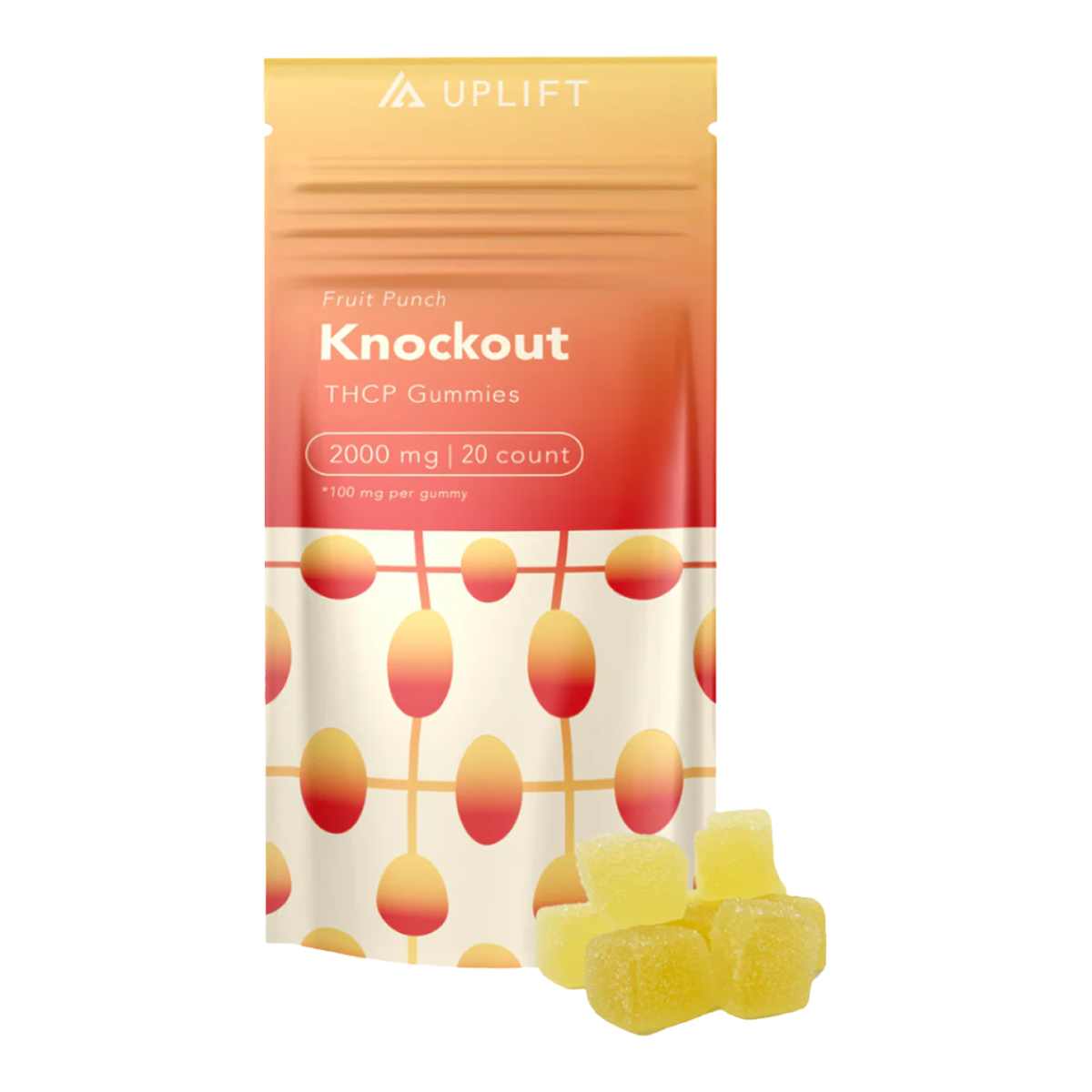 Bolsa de gomitas California Leaf UPLIFT Knockout THCP sabor Fruit Punch con 2000mg y 20 unidades