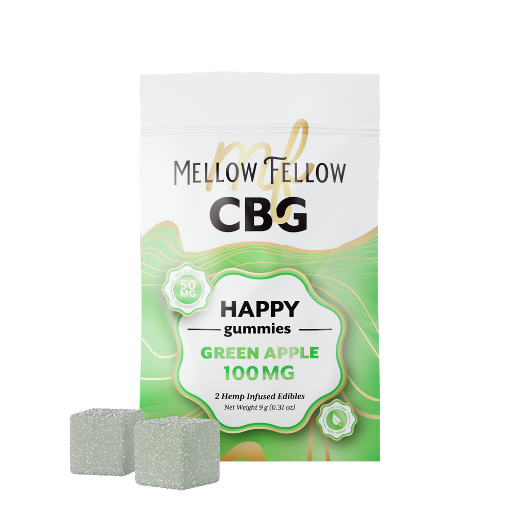 MELLOW FELLOW HAPPY GUMMIES 2PZ EDIBLES 100MG CBG GREEN APPLE-2