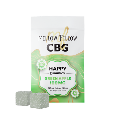 CBG Mellow Fellow Happy Gummies 2pz Edibles 100mg CBG Green Apple