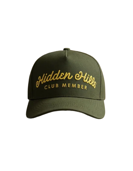 Hidden Hills Gorra Club Member Hat: Olive Green &amp; Yellow