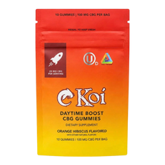 Empaque California Leaf de gomitas Koi Daytime Boost CBG sabor naranja e hibisco con 100mg de CBG total