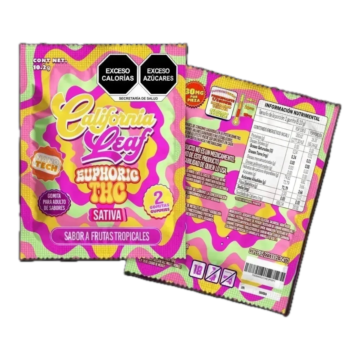 California Leaf THC Sobre de Gomitas Euphoric Delta 9 THC | Pack 2 Piezas | 30mg D9 THC visto de frente