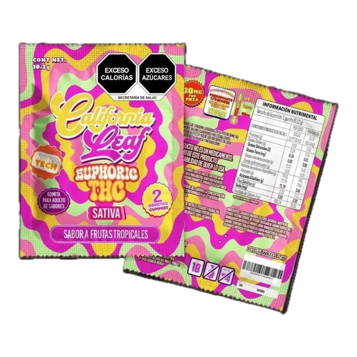 THC California Leaf Sobre de Gomitas Euphoric Delta 9 THC | Pack 2 Piezas | 30mg D9 THC