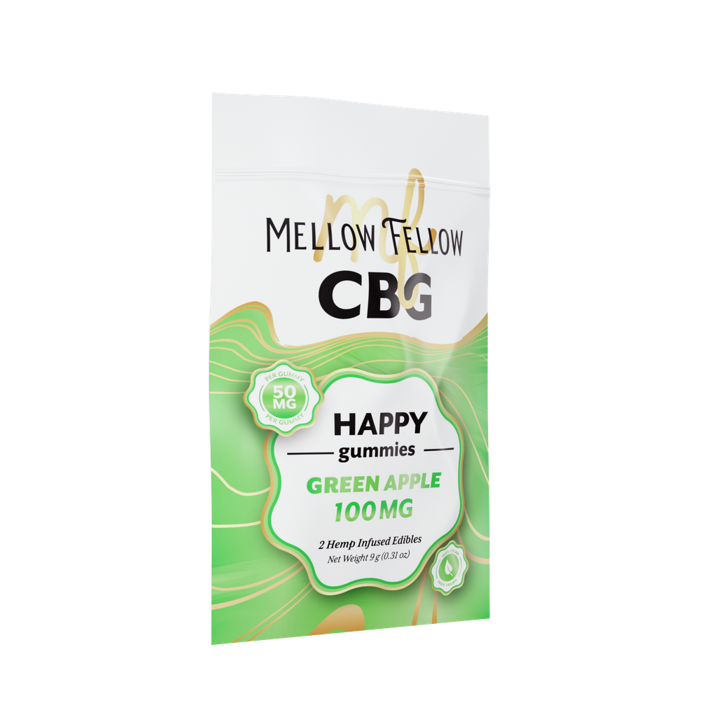 MELLOW FELLOW HAPPY GUMMIES 2PZ EDIBLES 100MG CBG GREEN APPLE