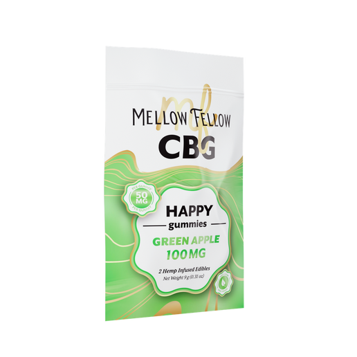 CBG Mellow Fellow Happy Gummies 2pz Edibles 100mg CBG Green Apple