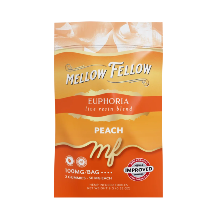 Mellow Fellow Live Resin M-Fusions 2pc Edibles 100mg Euphoria Blend Peach