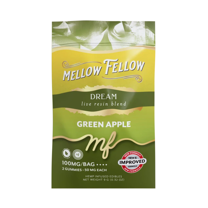 Mellow Fellow Live Resin M-Fusions 2pc Edibles 100mg Dream Blend Green Apple