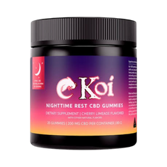 Frasco de California Leaf con gomitas de CBD Koi Nighttime Rest sabor Cherry Limeade, 200mg de CBD, 20 unidades.