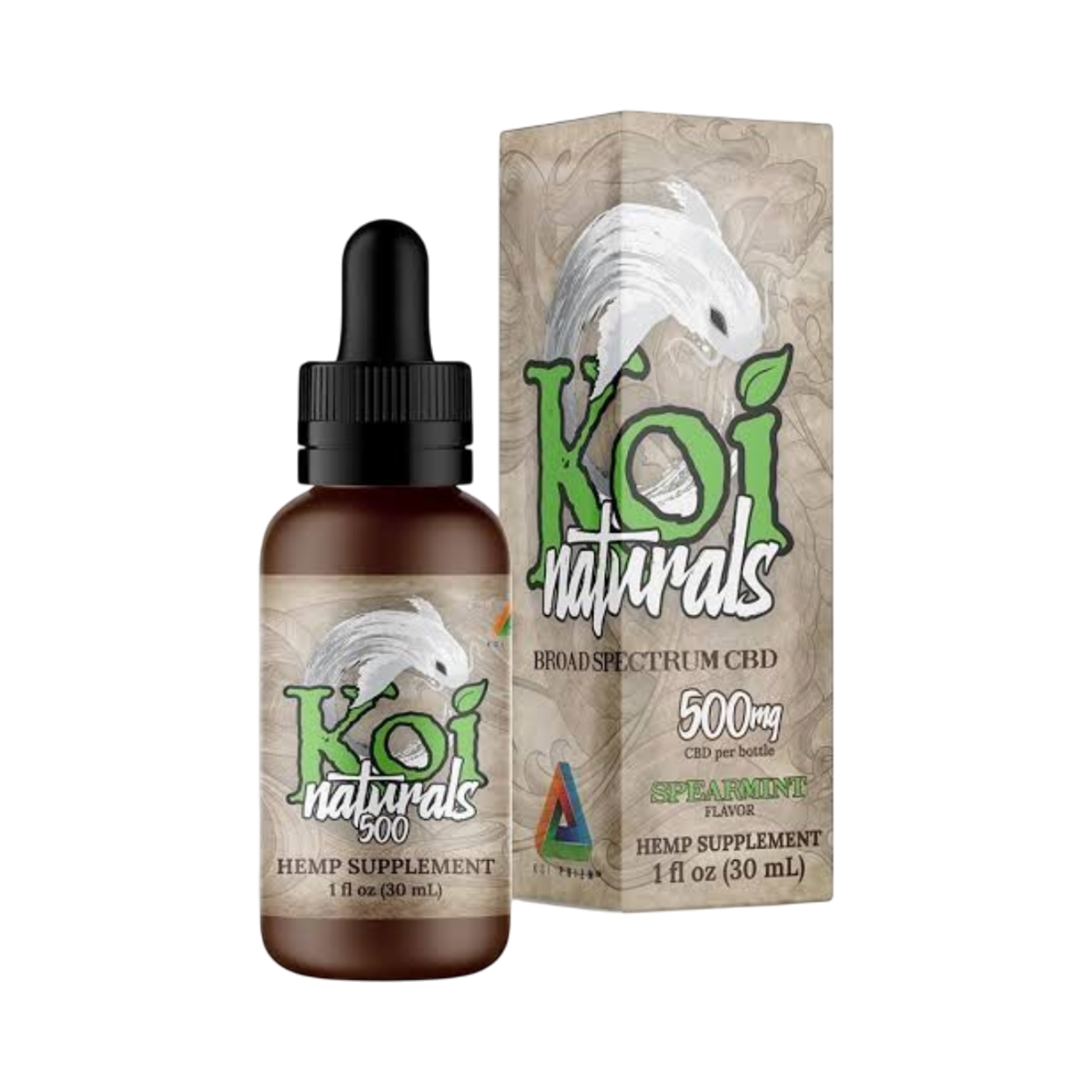 California Leaf Koi Naturals tintura de CBD 500mg sabor menta en frasco de 30ml con caja de empaque