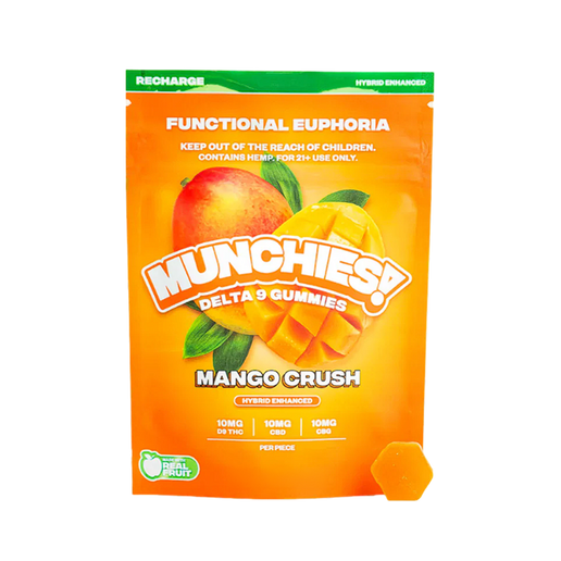 Delta Munchies Gummy Delta 9  Euphoria  Mango Crush  Hybrid  Recharge 5 piezas