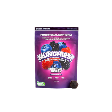 Delta Munchies Gummy Delta 9  Euphoria  Midnight Berry  Indica - Sweet Dreams-5 piezas