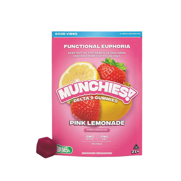 Munchies Gummy D9 - Euphoria - Pink Lemonade - Hybrid - Good Vibes-5 Piezas